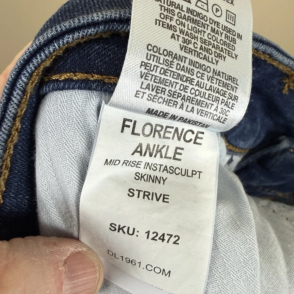 DL1961 Florence Skinny Jeans 16W Mid Rise Instasculpt Ankle‎ Denim Raw Hem